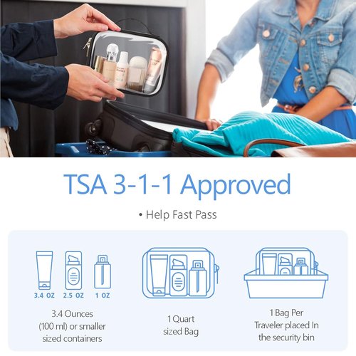 PACKISM TSA Approved Toiletry Bag - 3 Medium Clear Makeup Bags | Quart Size, Water Resistant PVC, Black