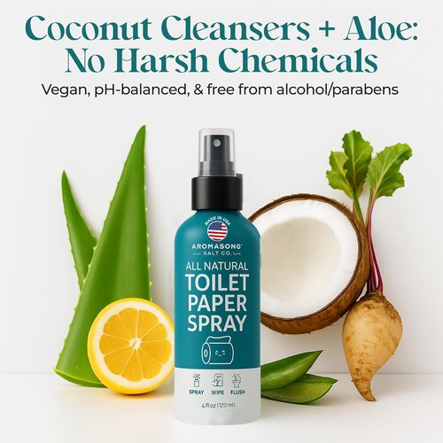 Aromasong 100% Natural Toilet Paper Spray - Flushable Wet Wipe Alternative for Personal Cleansing - 4 fl oz