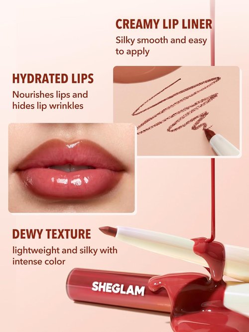 SheGlam 2-In-1 Lip Rules Liner & Gloss Pen - Long Lasting Plumping Lip Combo Makeup Set