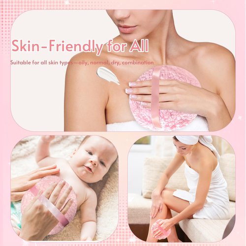 kanpura 2 Pcs Extra Large Body Powder Puff and Container Clear 6 Inch Body Powder Puff and Crystal Container for Baby Women Reusable, Washable, Wet and Dry Makeup
