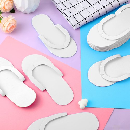 Geyoga 48 Pairs Disposable Pedicure Slippers Foam Disposable Spa Flip Flops Pedicure Shoes for Women Salon Nail Spa (White)