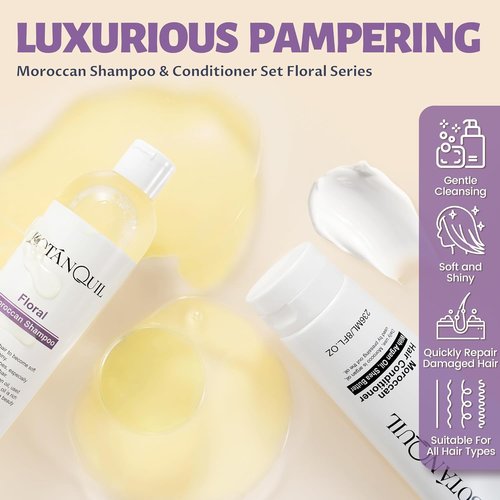 Moroccan Shampoo and Conditioner Set - Hydrating Argan Oil & Shea Butter for Dry, Damaged Hair | Floral Scent