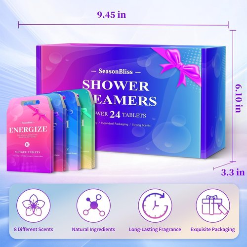 SeasonBliss Shower Steamers 24 Pack, Shower Tablets, Natural Ingredients, 8 Different Scents, Individually Wrapped Shower Steamer, Valentine's Day Shower Steamers for Women