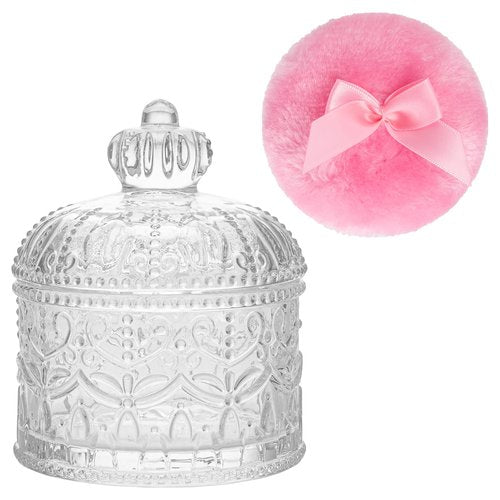 Large Body Powder Puff and Container - Crown Dusting Powder Container with Puff, Crystal Decorative Jar for Women Soft Washable Reusable Velour Face Body Glitter Wet Dry Makeup