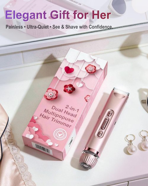 Bikini Trimmer for Women- LED Light Electric Razors for Women for for Face, Bikini, Body, Leg, USB Rechargeable Facial Hair Removal, IPX7 Waterproof Electric Shaver, Painless & Flawless