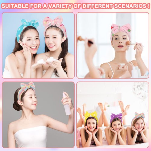 Hoteam 36 Pcs Facial Spa Headband Makeup Headbands Bulk Easter Bow Hair Head Band Fluffy Plush Spa Headband for Easter Basket Stuffer Gifts Women Washing Face Shower Cleansing