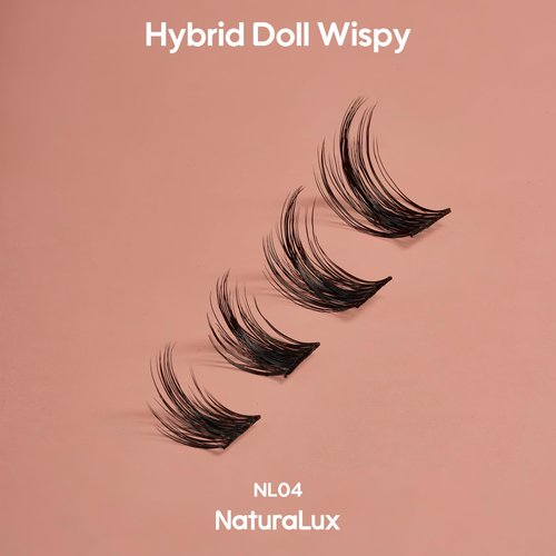 NATURALUX Hybrid Doll Wispy Mixed Lash NL04; 10mm, 12mm, 14mm, 16mm; 144 Total Count; False Eyelash Clusters, Individual Lashes, Lash Extensions, Lash Clusters, D Curl