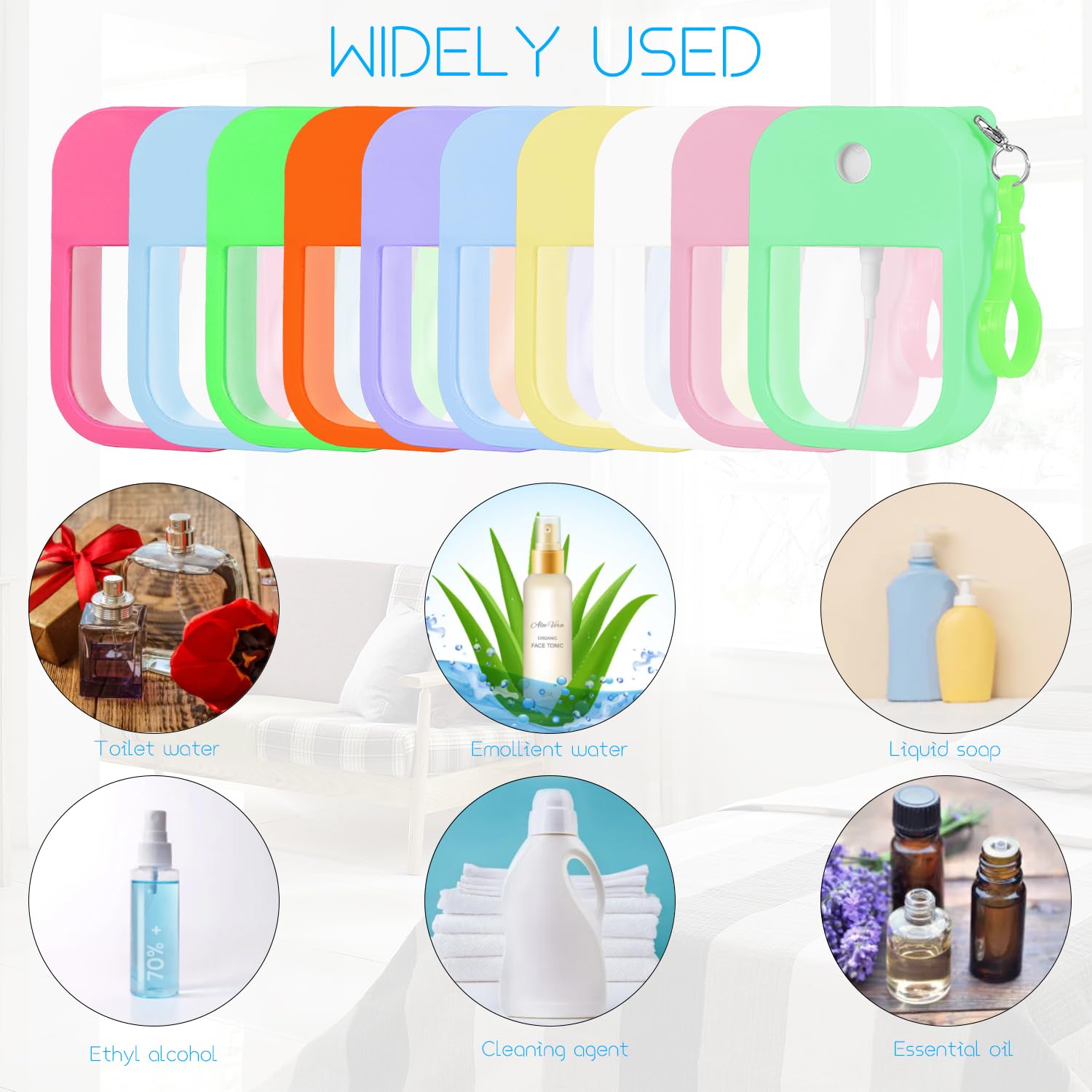 VIEKIER 10 Pcs Portable Card Spray Bottle 1.29oz Refillable Perfume Bottle Reusable Leakproof Water Spray Bottle with Keychain for Cosmetic 10 Color