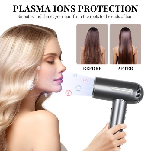 HERLLY Hair Dryer,1600W High Speed Ionic Blow Dryer with Diffuser,Plasma Hair Dryer with Facial Mode(Silver Gray)