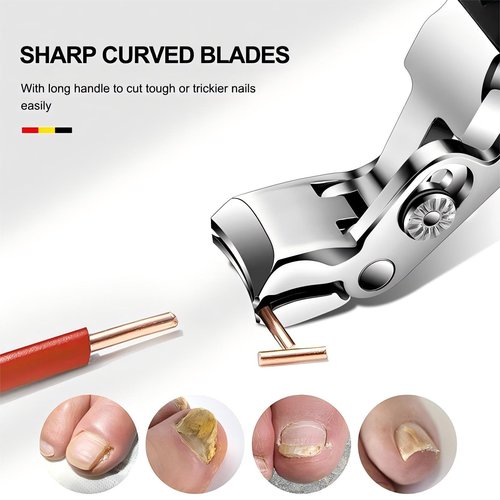 Toenail Clippers for Seniors Thick Toenails, Angled Head Large Toe Nail Clippers Set for Men with Long Handle, Heavy Duty Ingrown Toenail Clippers with Wide Jaw, Fingernail Clipper with Catcher