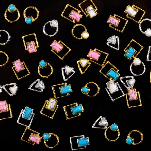 BAIYIYI 3D Nail Art Studs - Marble & Gold Alloy Nail Charms, Stones & Jewelry Decorations for DIY Manicure