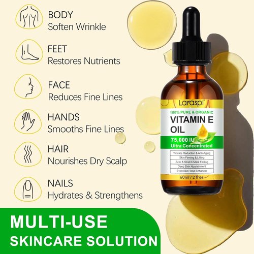 laraspi Vitamin E Oil, Pure Vitamin E Oil for Skin, Face, Scars, Body, for Moisturizing Dry Skin, 4 Oz
