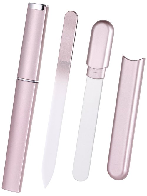 Glass Nail File and Buffer with Case, Crystal Fingernail Files for Natural Nails Nano Nail Shiner Polisher Care Kit for Travel Salon Stocking Stuffers for Women Girl Wife Gifts-Rose Gold