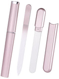 Glass Nail File and Buffer with Case, Crystal Fingernail Files for Natural Nails Nano Nail Shiner Polisher Care Kit for Travel Salon Stocking Stuffers for Women Girl Wife Gifts-Rose Gold