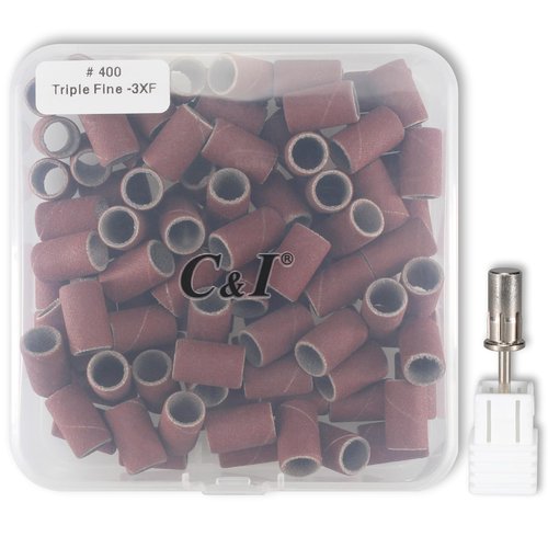 C & I Nail Sanding Bands 100 PCS Plus Upgrade Mandrel 1 PC, Nail Drill Bits for Acrylic Gel Nails Remove, Natural Nails Buffer for Nail Prep and Nail Shiner (Brown, #400 Triple Fine)