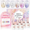 Double Rhythm 0.5 Oz Glitter Gel Polish Set of 6 Color with Display Board 15 ml Full Size Kit Shimmer Reflective Sparkle Soak Off Manicure Salon DIY at Home (Gold Blue Silver Purple Pink-T6-37)
