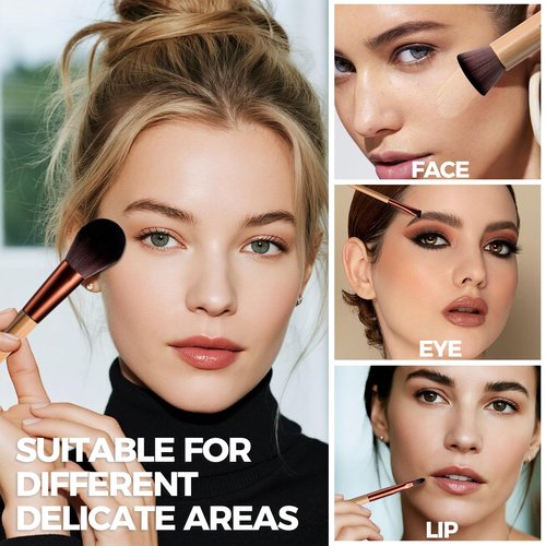 BS-MALL 10 Pcs Professional Bamboo Makeup Brush Set - Travel-friendly Eyeshadow Brush, Concealer Brush & Foundation Brush For Liquid Makeup - Lightweight Multi-purpose Daily Use With Makeup Bag