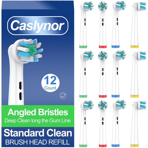 Caslynor Replacement Heads Compatible with Oral B Braun Pro 100, 500, 1000, Vitality, Smart, Genius, Cross Bristles for Deeper Plaque Removal, Pack of 12 Electric Toothbrush Heads Refills, White
