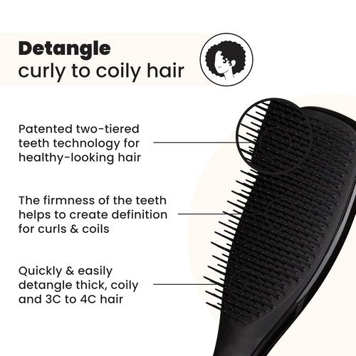 Tangle Teezer Ultimate Detangler Brush - Reduces Frizz & Breakage for 3C to 4C Curly Hair - Black