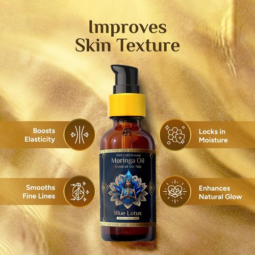 Pure Organic Moringa Oil with Blue Lotus Flower – Deep Hydrating & Anti-Aging Ritual Oil for Skin, Hair & Nails – Premium 100% Cold Pressed Moringa Seed Extraction, Nourishes & Hydrates Skin 2oz.