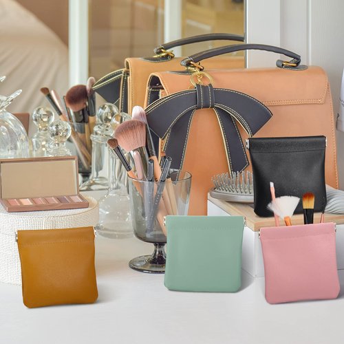 12 Pcs Lambskin Pocket Cosmetic Bag Waterproof No Zipper Self Closing Makeup Bag PU Leather Cosmetic Pouch Cute Purse Makeup Bag Travel Storage for Women Cosmetics Jewelry Toiletry (Retro Color)
