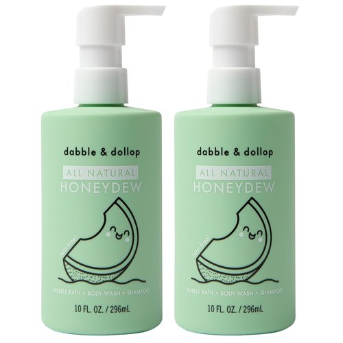 Dabble & Dollop Honeydew Melon Body Wash & Shampoo – 3-in-1 Natural Bubble Bath for Kids, No Parabens or Sulfates, Vegan, Gluten-Free, Tear-Free (10oz, Pack of 2)