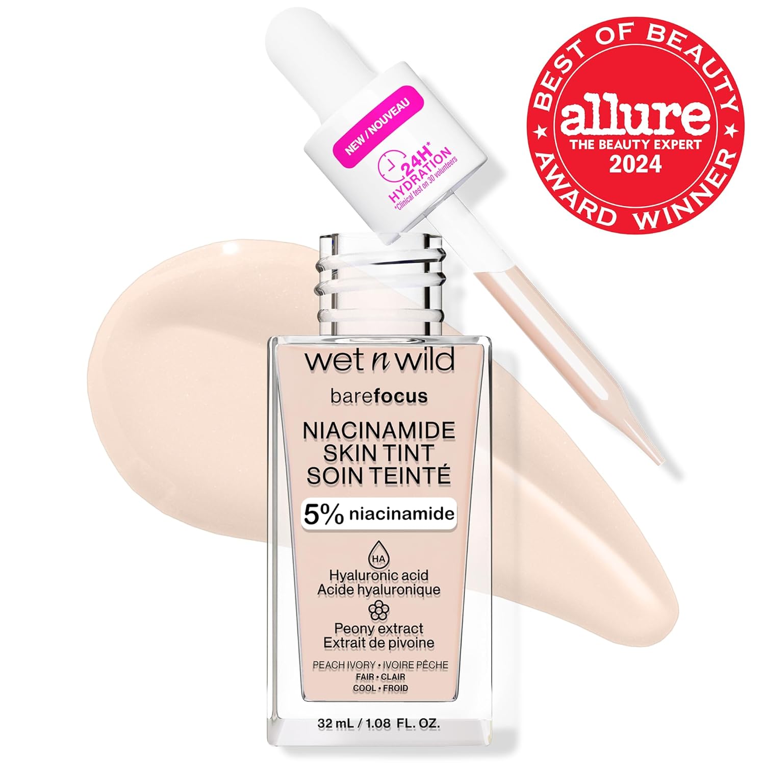 Wet n Wild Bare Focus Skin Tint - 5% Niacinamide, Buildable Sheer Coverage, Natural Radiant Finish | Peach Ivory