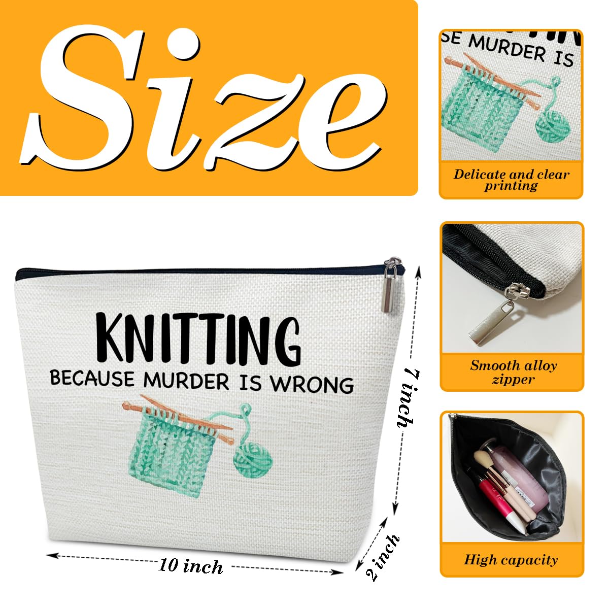 Ythuil Funny Knitting Gifts Makeup Bag, Crocheting Gifts for Knitters Lovers, Women, Crocheter Supplies Stuff, Cosmetic Bag for Purse