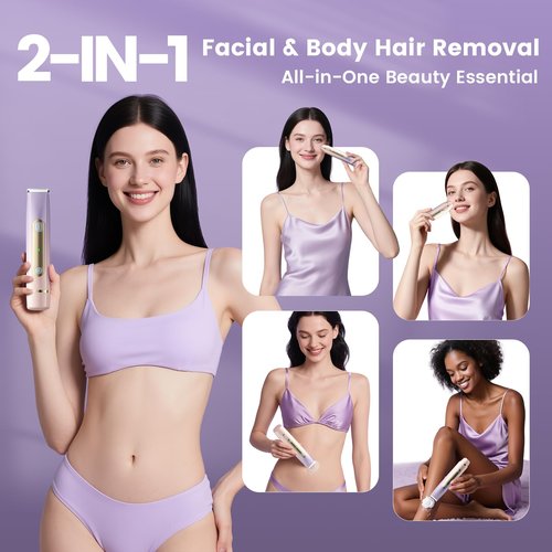 Lmpil Bikini Trimmer for Women, 2-in-1 Electric Razor with Dual Heads, Ceramic Blade, Waterproof & Rechargeable, Painless Pubic Hair Shaver for Bikini, Underarm, Legs, Face — PinkPurple