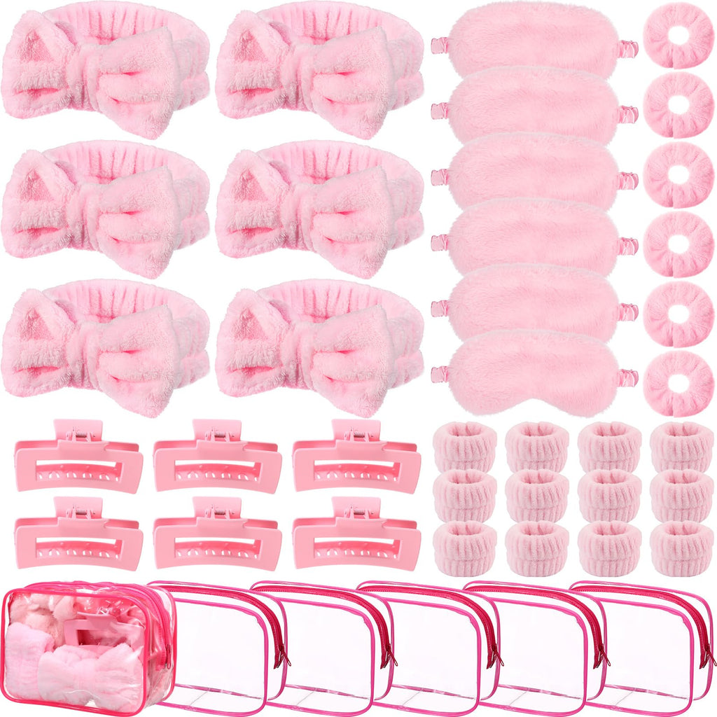 Wavyknot 42 Pcs Galentines Spa Party Supplies Sleepover Supplies Include Sleep Eye Mask Spa Headband Scrunchies Hair Claw Clips for Girls Slumber Party Favors Gift