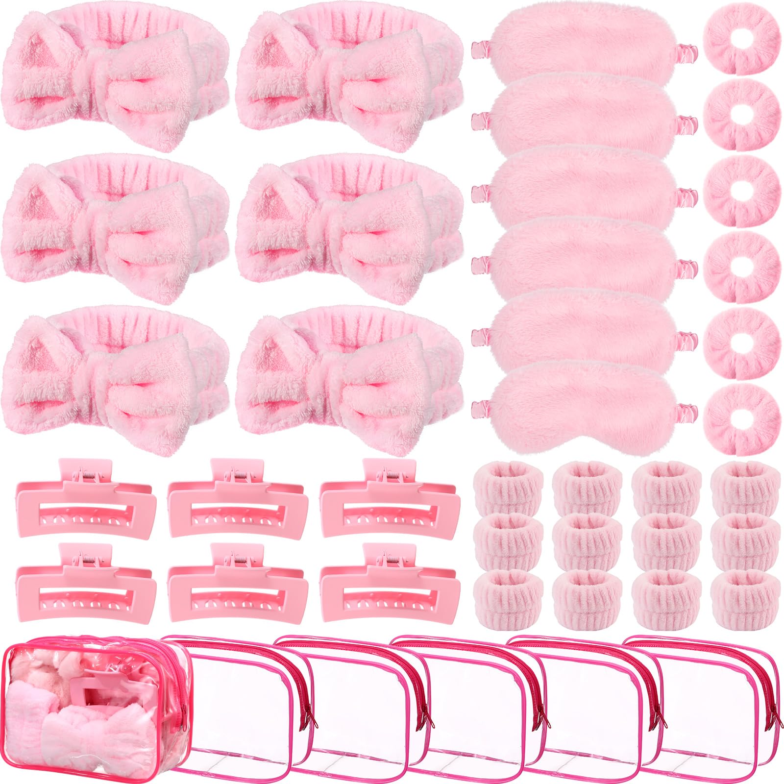Wavyknot 42 Pcs Galentines Spa Party Supplies Sleepover Supplies Include Sleep Eye Mask Spa Headband Scrunchies Hair Claw Clips for Girls Slumber Party Favors Gift