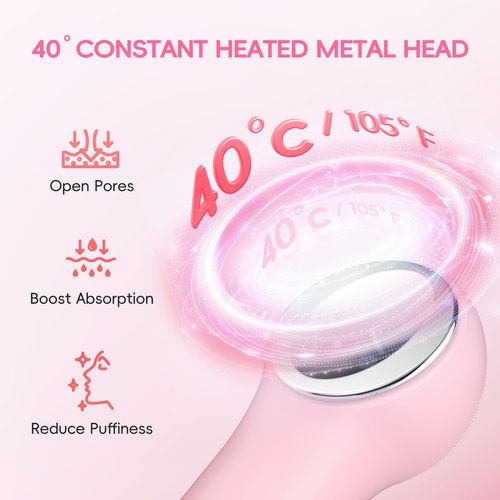 Queenwill Facial Cleansing Brush, 2 in 1 Rechargeable Silicone Face Scrubber with Heat Massage Head, Electric Vibrating Exfoliating and Massaging, Waterproof Face Cleanser for Women and Men (Pink)