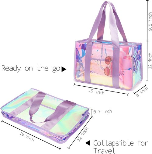 Fammart Iridescent Clear Beach Bag - Waterproof Jelly Tote for Women | Perfect for Pool & Vacation Essentials