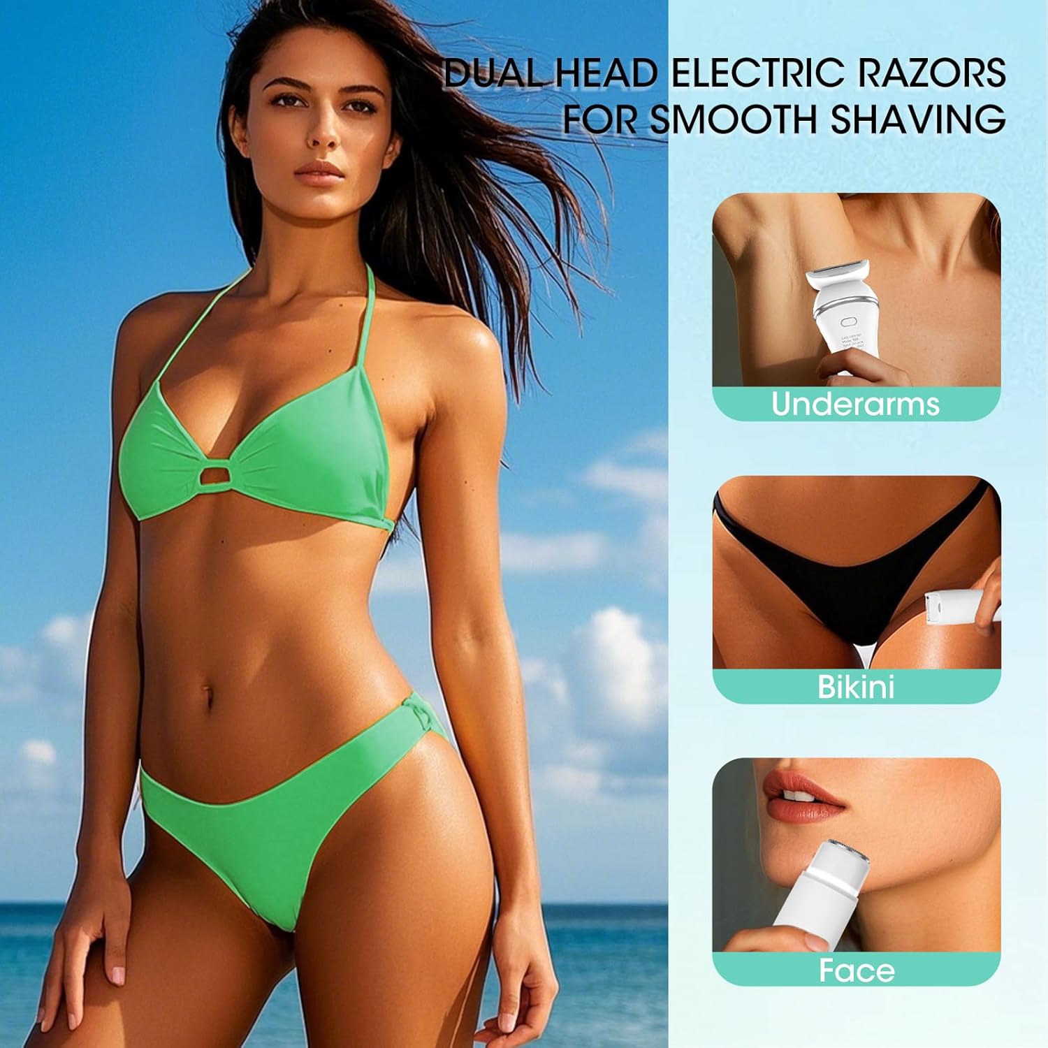 Zesuti Epilators - 2-in-1 Electric Hair Removal Razor for Women | Dual Head Bikini Trimmer & Facial Shaver