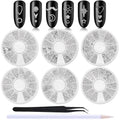 WOKOTO 6 Boxes Silver Hollow Nail Art Studs Set Nail Charm 3D Flower Diamond Manicure Rivet Kit Nail Jewelry Decorations With 1Pc Tweezers And Picker Pencil