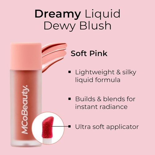 MCoBeauty Dream Liquid Dewy Blush - Soft Pink Radiant Flush for Fresh Glowing Cheeks | 4.6ml - Vegan & Cruelty-Free