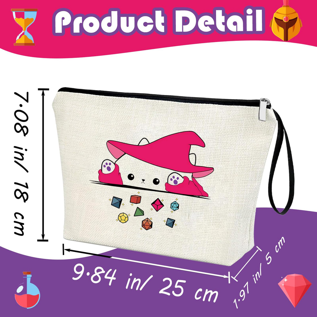 Virfuntaki DnD Gift Cat Throwing Dice Dungeon Master Gift DnD Holding Zipper Bag Cosmetic Pouch Gamer Dice Bag Tabletop RPG Tabletop Games Role Playing Decoration for Girl Women