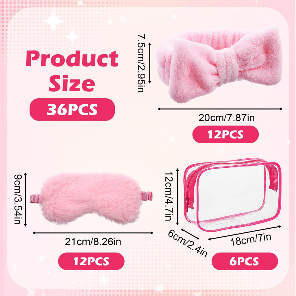 Yuanan 36 Pcs Spa Headband for Women, Makeup Cosmetic Headband for Women 12 Spa Headbands Plush Sleep Eye Mask 12 Clear Cosmetic Bags Sleepover Party Supplies for Girls Christmas Spas Party Favors