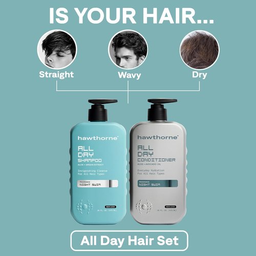 Hawthorne Men's Shampoo & Conditioner Set - Sulfate-Free with Avocado Oil & Aloe | Night Swim Scent, 16 fl. oz. Each
