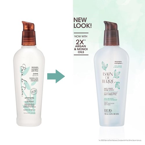 Bain de Terre Recovery Complex Anti-Frizz Shine Serum - Silky Shine & Frizz Control with Argan & Monoi Oils | Paraben-Free, Vegan