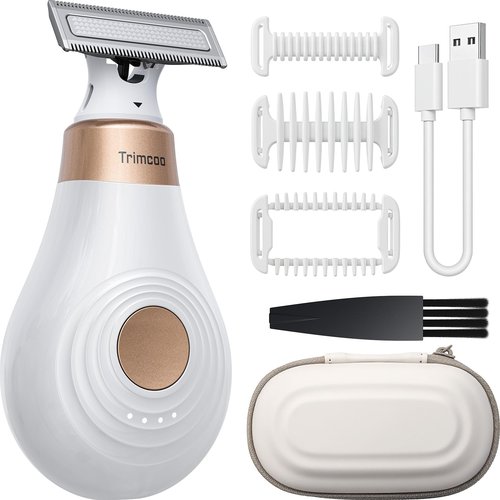 Trimcoo 2026 New Bikini Trimmer for Women - Small But Powerful Electric Razors, Intimate Pubic Hair/Lady Facial Painless Removal, USB-C Cordless Body Shaver for Trip, Replaceable Wet/Dry Blade, White