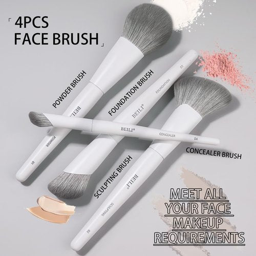 BEILI 12-Piece White Makeup Brush Set, Premium Synthetic Brushes for Foundation, Blending, Eyeshadow, Contour, Blush, and Eyeliner, Luxury Gift-Ready
