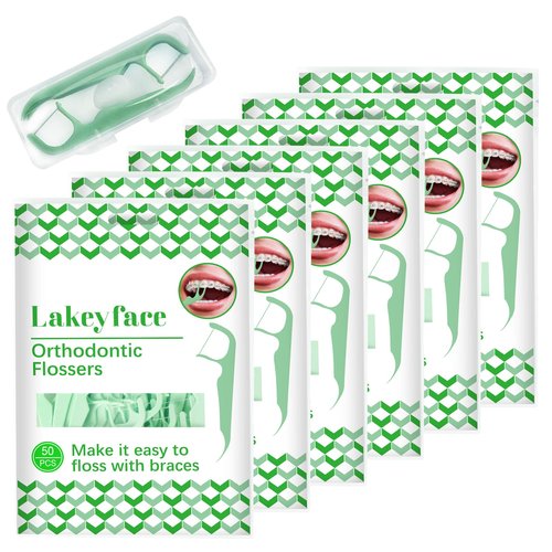 300 Count Orthodontic Flossers for Braces with Floss Dispenser, Brace Flossers for Kids Teeth & Adults, Dental Floss for Braces, Dental Floss Picks, 50 Count Bag (Pack of 6)