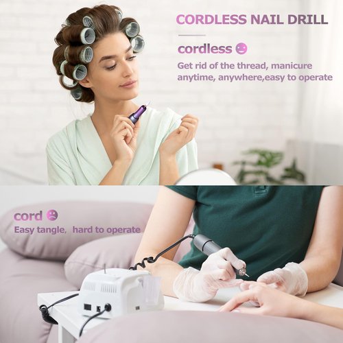 EVILTO Electric Nail Files Cordless, Professional Nail Drill LCD Display With 12 Bits 30000RPM Rechargeable Manicure Pedicure EFile For Gel Nail Polish Acrylic Nails Thick Toenails Removal,Grey purple