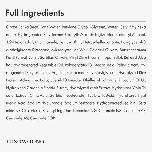 TOSOWOONG Real Glow Rice Cream, 42% Rice Bran Water Hydrating Face Moisturizer, Hyaluronic Acid, 6 Ceramides Deep Nourishment, Moisture Barrier Repair, Glass Skin, Korean Skincare, 50ml / 1.69 fl. oz.