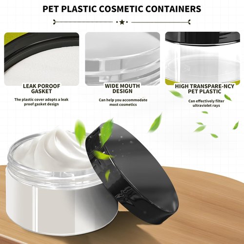 8 oz Plastic Container Jars with Labels, 6 Pcs Empty Round Cosmetic Containers with Black Lid for Cream, Body Butter, Makeup, Travel Samples (Clear)