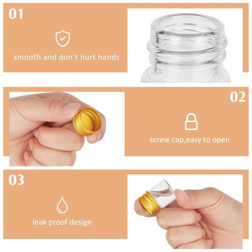 Tessco for you 100 Pcs 5 ml Mini Glass Bottles with Aluminum Cap Tiny Jars Mini Glass Jars Small Clear Vials with Screw Caps Tiny Containers for DIY Craft Storage (Gold)