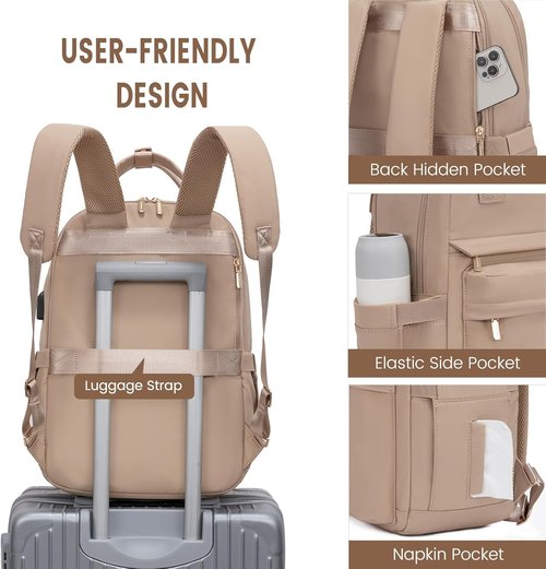 LOVEVOOK Laptop Backpack - Stylish 15.6 Inch Waterproof Bag with USB Port for Women | Ideal for Travel & Work