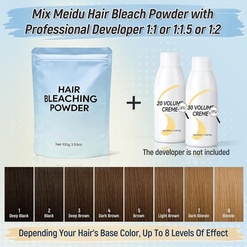 Skiennix Hair Bleach Powder - Professional Lightening Formula for Up to 8 Levels of Lift | 100g/3.53oz