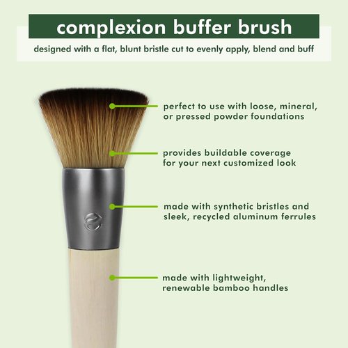 EcoTools Buffing Brush Set - Soft Custom Cut Bristles for Cream or Powder Foundation | Pack of 2